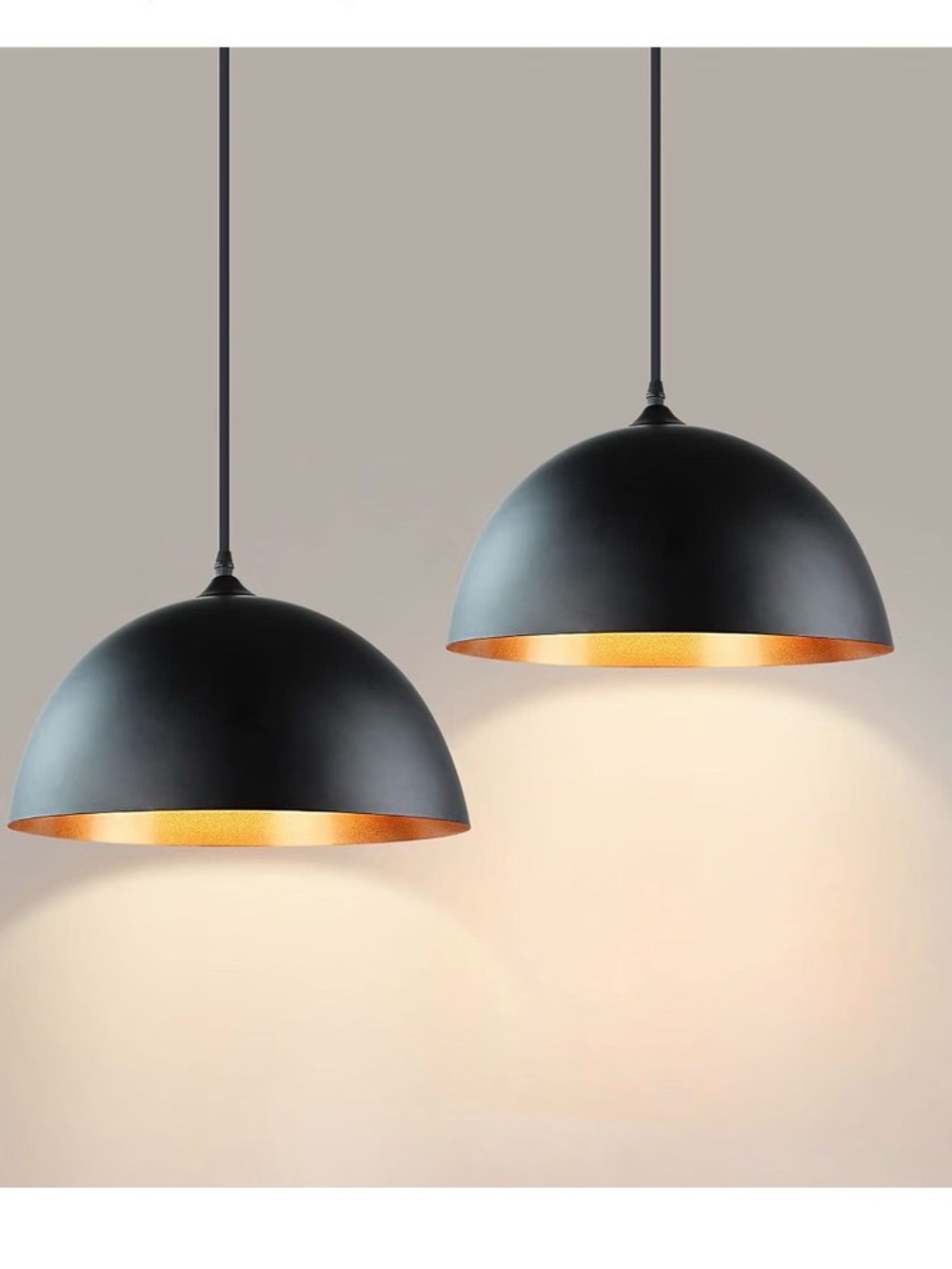 Black & Gold Dome Pendant Light – Set of 2